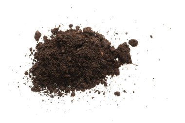 Beyaz arka planda izole edilmiş bitkiler için kara toprak. 