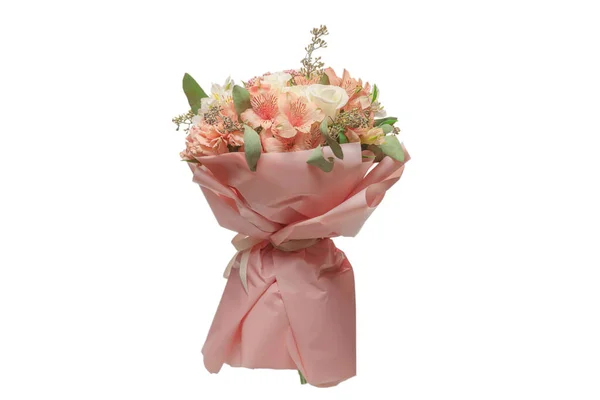 Bouquet Soft Pink Flowers Pink Wrapping Paper — Stock Photo, Image