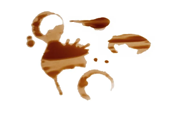 咖啡的污迹在白色的背景上被分离出来 顶部视图 — 图库照片