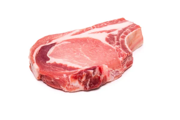 Syrový Vepřový Steak Izolované Bílém Pozadí — Stock fotografie