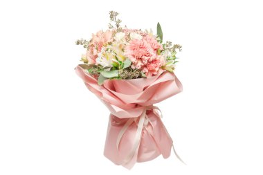 Pembe ambalaj kağıdında yumuşak pembe çiçekler.. 