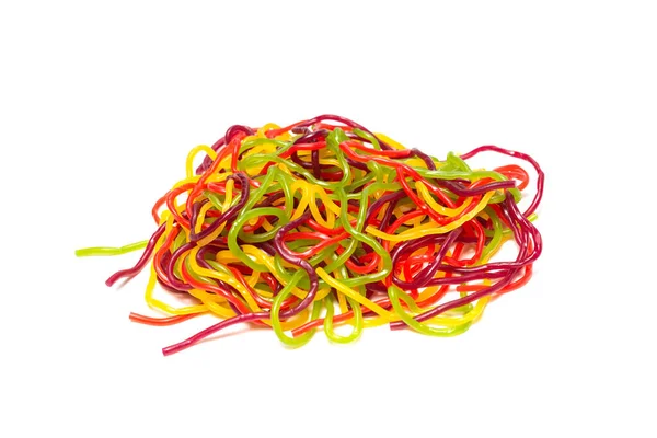 Smaczne Galaretkowe Spaghetti Izolowane Białym Tle Pasy Cukierkowe — Zdjęcie stockowe