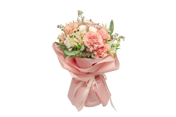 Strauß Weicher Rosa Blumen Rosa Geschenkpapier — Stockfoto