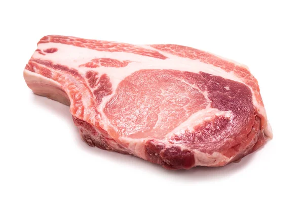 Syrový Vepřový Steak Izolované Bílém Pozadí — Stock fotografie