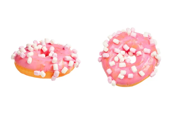 Roze Donut Met Marshmallow Geïsoleerd Wit — Stockfoto