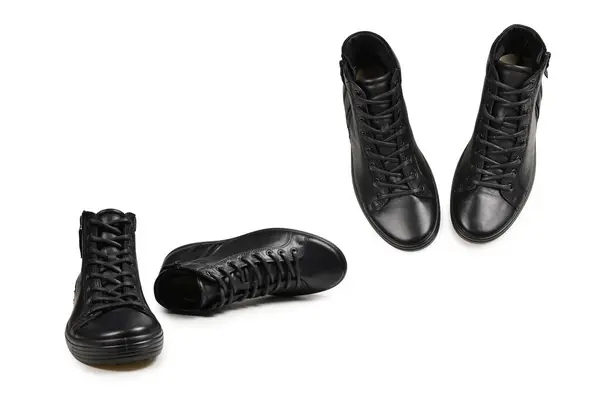 Siyah Erkek Deri Ayakkabıları Beyaz Arka Planda Izole Edilmiş Siyah — Stok fotoğraf
