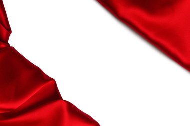 Kırmızı ipek ya da saten lüks kumaş dokusu soyut bir arka plan olarak kullanılabilir. Üst görünüm.