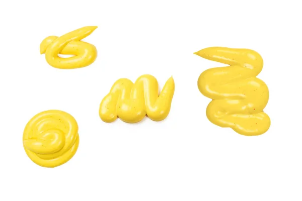 Salpicaduras Salsa Queso Amarillo Aisladas Sobre Fondo Blanco —  Fotos de Stock
