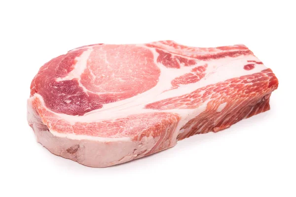 Bistecca Maiale Cruda Isolata Sfondo Bianco — Foto Stock