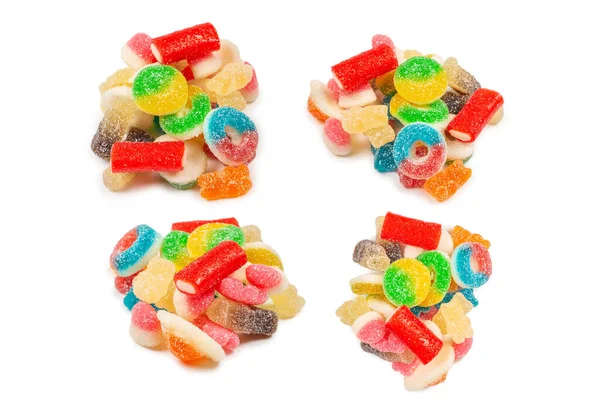 Verschiedene Gummibärchen Ansicht Von Oben Gelee Bonbons Isoliert Auf Weiß — Stockfoto