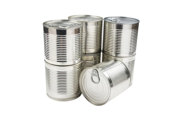 白地に銀製の缶詰のグループ — ストック写真