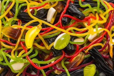 Lezzetli jöleli şekerler. Üst görünüm.  