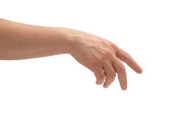 Beyaz arka planda erkek el izole edildi. 