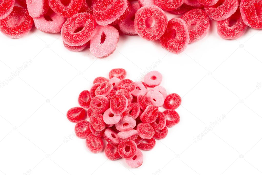 Jelly rings isolated on white background. Pink rings. 