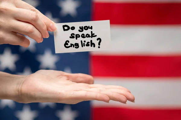 Você Fala Texto Inglês Cartão Bandeira Americana Fundo — Fotografia de Stock