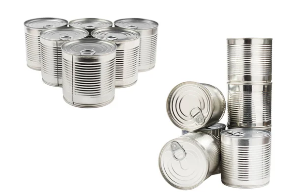 白地に銀製の缶詰のグループ — ストック写真