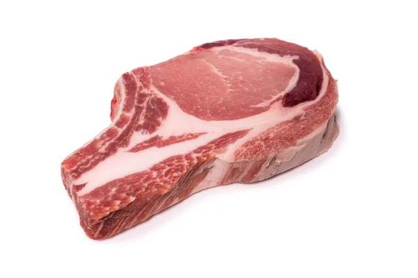 Steak Porc Cru Isolé Sur Fond Blanc — Photo