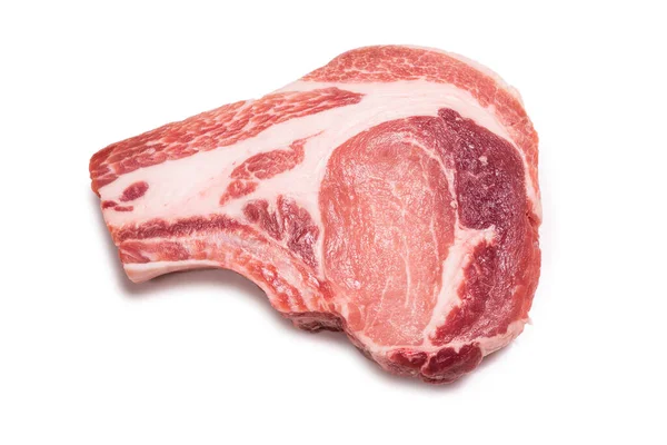 Steak Porc Cru Isolé Sur Fond Blanc — Photo