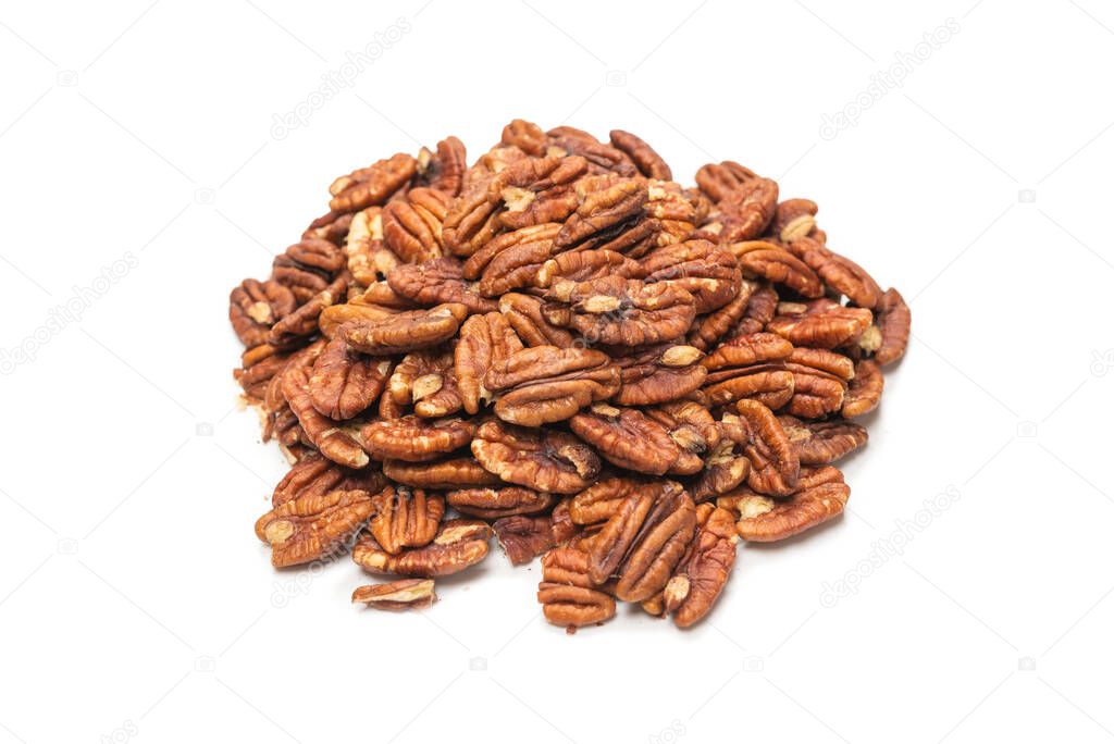 Pecan-nut isolated on white background. Top view. 