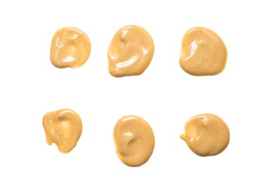 Mantar sosu beyaz arka planda izole edilmiş. Üst görünüm. 