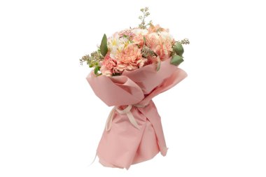 Pembe ambalaj kağıdında yumuşak pembe çiçekler.. 