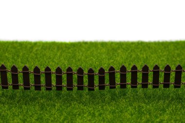 Beyaz arkaplanda yeşil çimenler ve çitler izole.