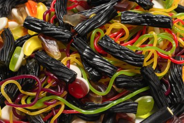 Lezzetli jöleli şekerler. Üst görünüm.  