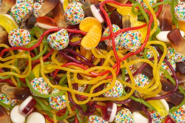 Lezzetli jöleli şekerler. Üst görünüm.  