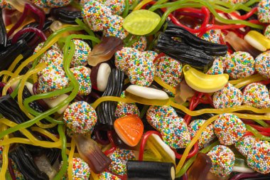 Lezzetli jöleli şekerler. Üst görünüm.  