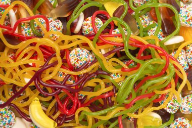 Lezzetli jöleli şekerler. Üst görünüm.  