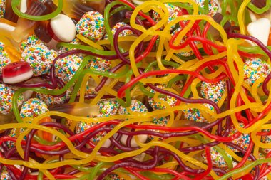 Lezzetli jöleli şekerler. Üst görünüm.  