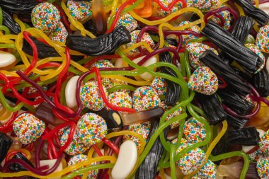 Lezzetli jöleli şekerler. Üst görünüm.  