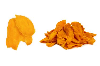 Tatlı mango dilimleri arka planda. Üst görünüm. 