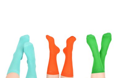 Yeşil çoraplı kadın beyaz arka planda izole edilmiş. Üst görünüm. 