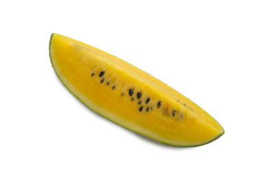 Beyaz arkaplanda izole edilmiş sarı karpuz. 