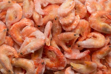 Buzlu taze karides. Üst görünüm.  