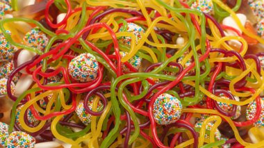 Lezzetli jöleli şekerler. Üst görünüm.  