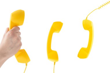 Sarı cep telefonu beyazda izole edilmiş. Boşluğu kopyala.