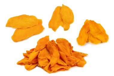 Tatlı mango dilimleri arka planda. Üst görünüm. 