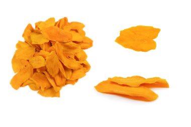 Tatlı mango dilimleri arka planda. Üst görünüm. 