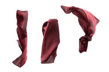 Beyaz arkaplanda kırmızı ipek eşarp akışı. 