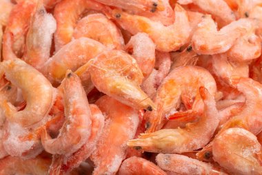 Buzlu taze karides. Üst görünüm.  