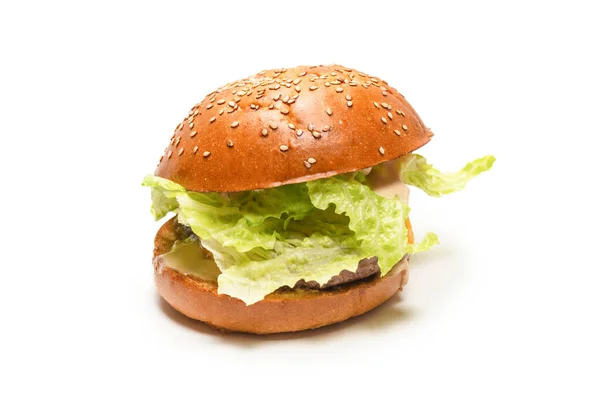 Hamburger Fehér Háttérrel Van Elszigetelve Felülnézet — Stock Fotó