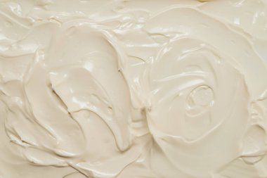 Beyaz krem şanti dokusu. Üst görünüm. 