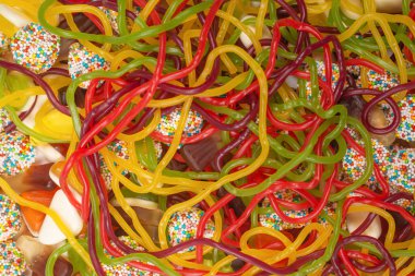 Lezzetli jöleli şekerler. Üst görünüm.  