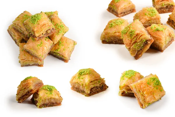 Baklava Aux Pistaches Sur Fond Blanc Dessert — Photo