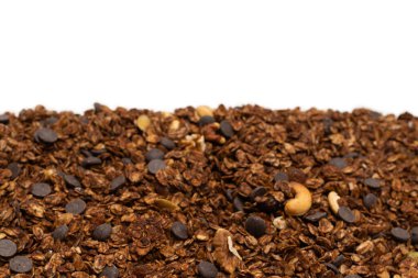 Fındık arkaplanlı çikolatalı gevrek. Üst görünüm. 