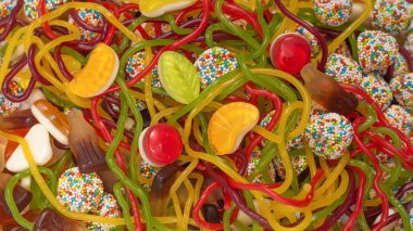 Lezzetli jöleli şekerler. Üst görünüm.  