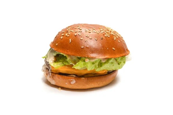 Hamburgare Isolerad Vit Bakgrund Ovanifrån — Stockfoto