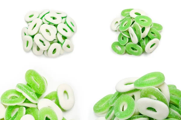 Zöld Gumi Cukorka Gyűrűk Elszigetelt Fehér Első Látásra Zselés Édesség — Stock Fotó